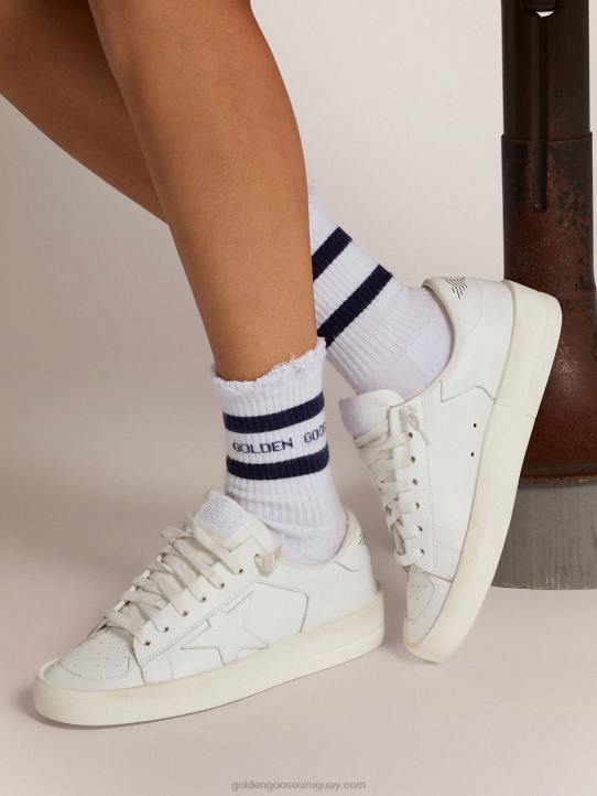 mujer calcetines de algodón con acabados envejecidos rayas azules y logoGolden Goose 02H6409