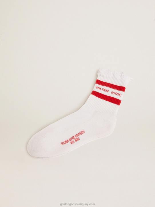 mujer calcetines de algodón con acabados envejecidos rayas rojas y logoGolden Goose 02H6348
