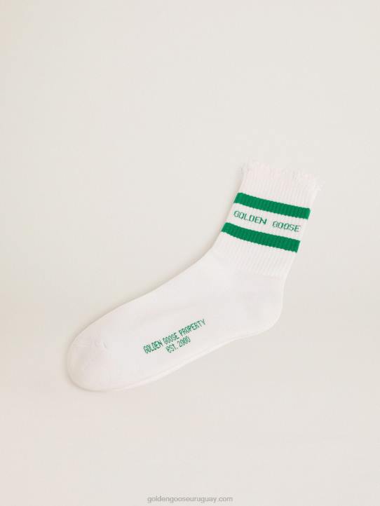 mujer calcetines de algodón con acabados envejecidos rayas verdes y logoGolden Goose 02H6407