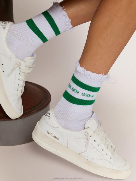 mujer calcetines de algodón con acabados envejecidos rayas verdes y logoGolden Goose 02H6407