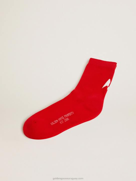 mujer calcetines de algodón rojo con estrella de ganso dorada blanca 02H6334