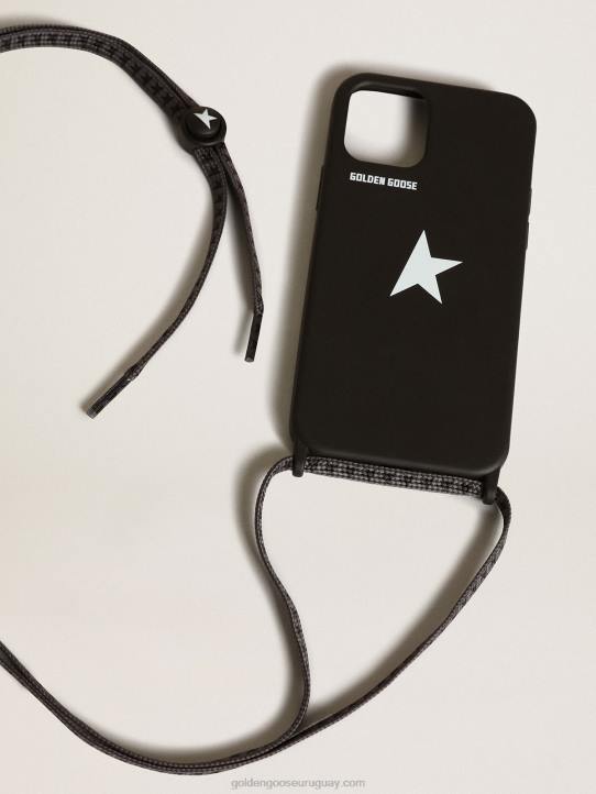mujer funda negra para iphone 12 y 12 pro max con logo blanco en contraste y cordones con logoGolden Goose 02H6298