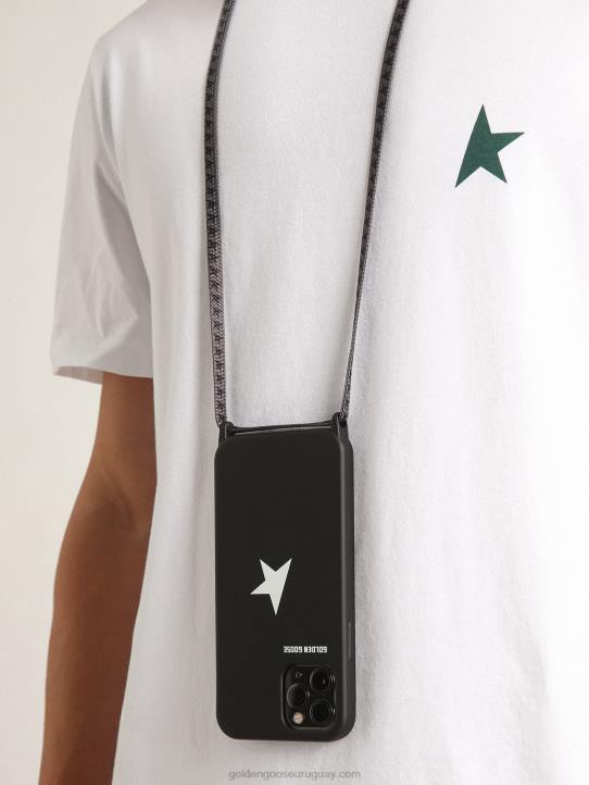 mujer funda negra para iphone 12 y 12 pro max con logo blanco en contraste y cordones con logoGolden Goose 02H6298
