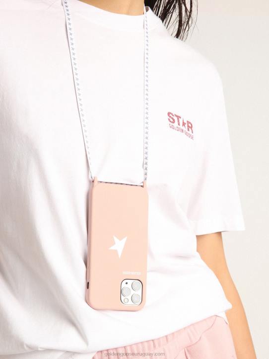 mujer funda rosa pálido para iphone 12 y 12 pro con logo blanco en contraste y cordones con logoGolden Goose 02H6304