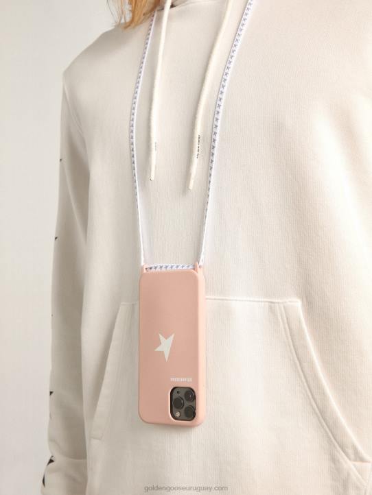 mujer funda rosa pálido para iphone 12 y 12 pro con logo blanco en contraste y cordones con logoGolden Goose 02H6304