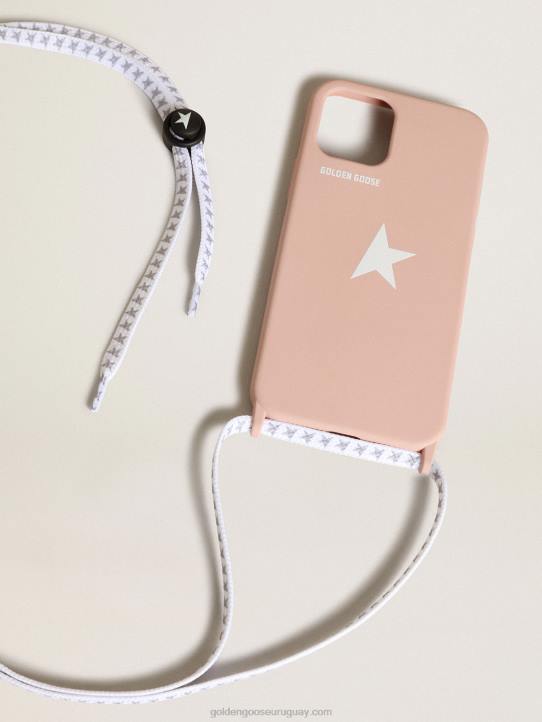mujer funda rosa pálido para iphone 12 y 12 pro max con logo blanco en contraste y cordones con logoGolden Goose 02H6313
