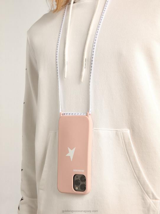 mujer funda rosa pálido para iphone 12 y 12 pro max con logo blanco en contraste y cordones con logoGolden Goose 02H6313
