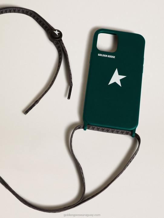 mujer funda verde para iphone 12 y 12 pro con logo blanco en contraste y cordones con logoGolden Goose 02H6310