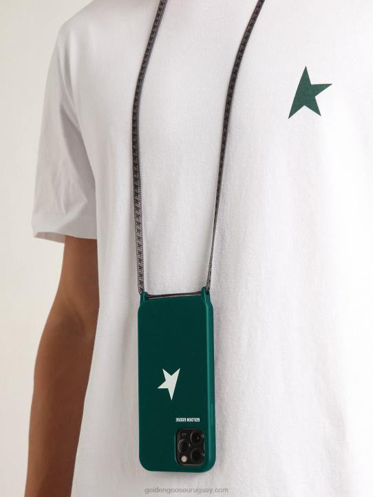 mujer funda verde para iphone 12 y 12 pro con logo blanco en contraste y cordones con logoGolden Goose 02H6310