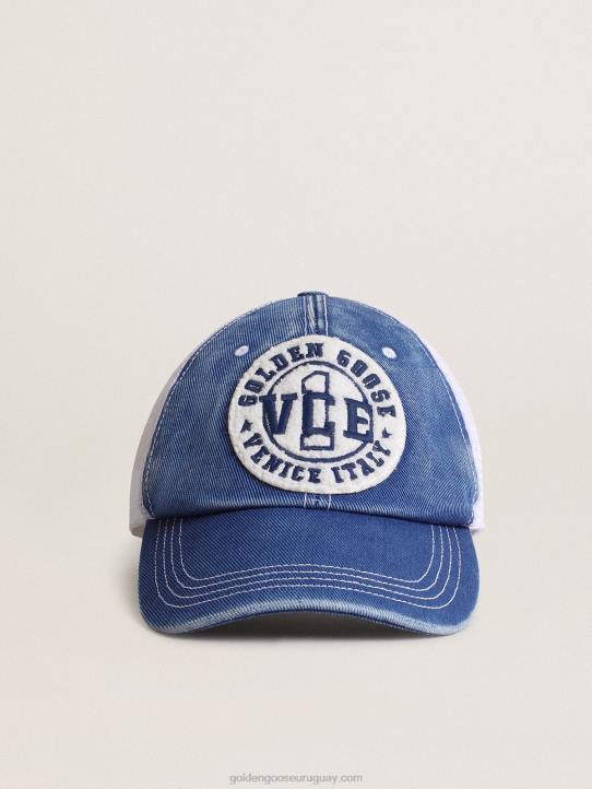 mujer gorro de algodón azul claro vintage con malla blanca y parche en la parte delanteraGolden Goose 02H6358