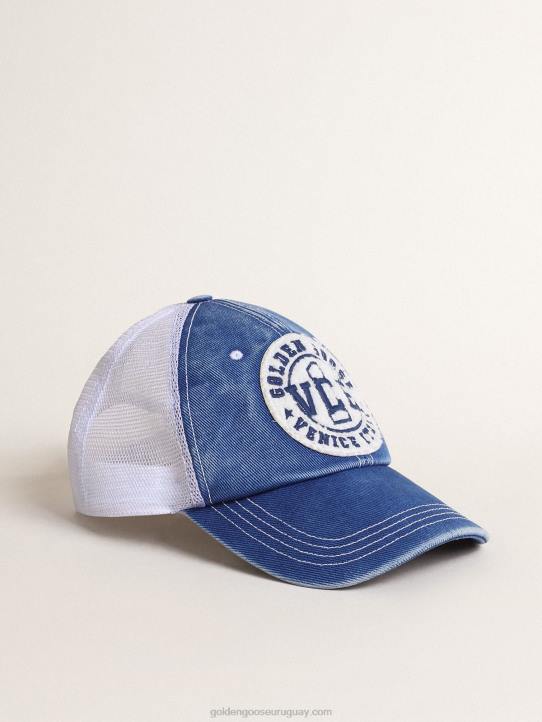 mujer gorro de algodón azul claro vintage con malla blanca y parche en la parte delanteraGolden Goose 02H6358