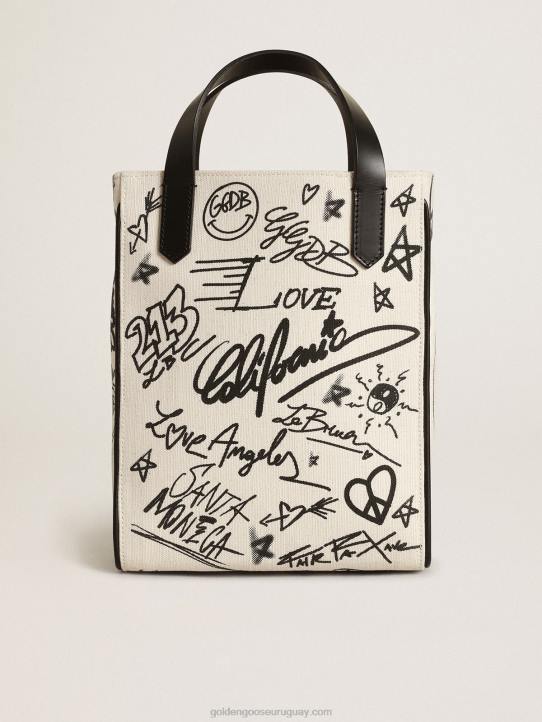mujer Bolso mini california de algodón blanco con estampado negro en contrasteGolden Goose 02H6454