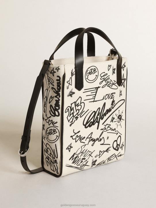 mujer Bolso mini california de algodón blanco con estampado negro en contrasteGolden Goose 02H6454