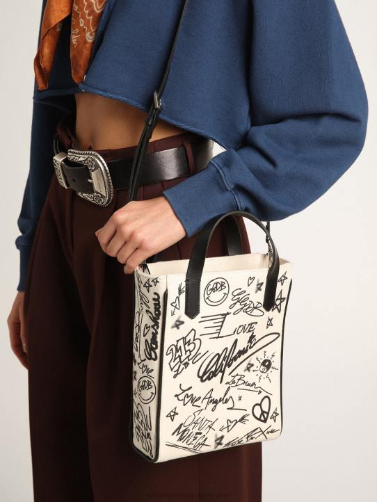 mujer Bolso mini california de algodón blanco con estampado negro en contrasteGolden Goose 02H6454