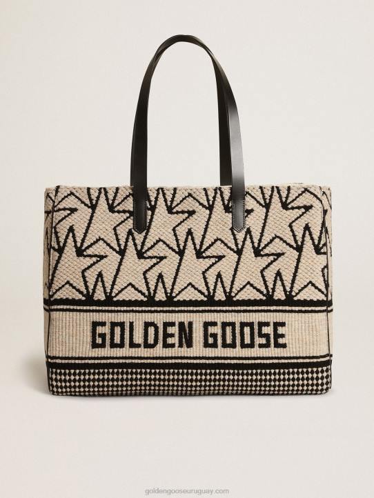 mujer bolso east-west california de lana jacquard blanco leche con monogramas negros en contrasteGolden Goose 02H6461