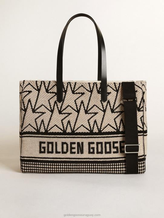 mujer bolso east-west california de lana jacquard blanco leche con monogramas negros en contrasteGolden Goose 02H6461