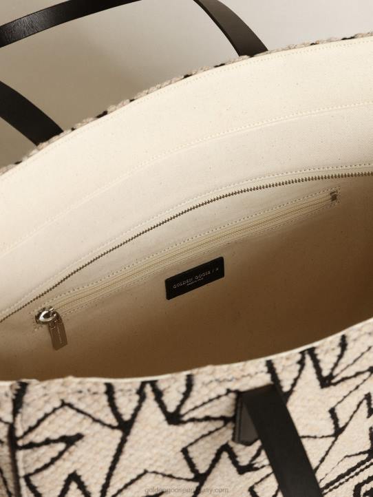 mujer bolso east-west california de lana jacquard blanco leche con monogramas negros en contrasteGolden Goose 02H6461