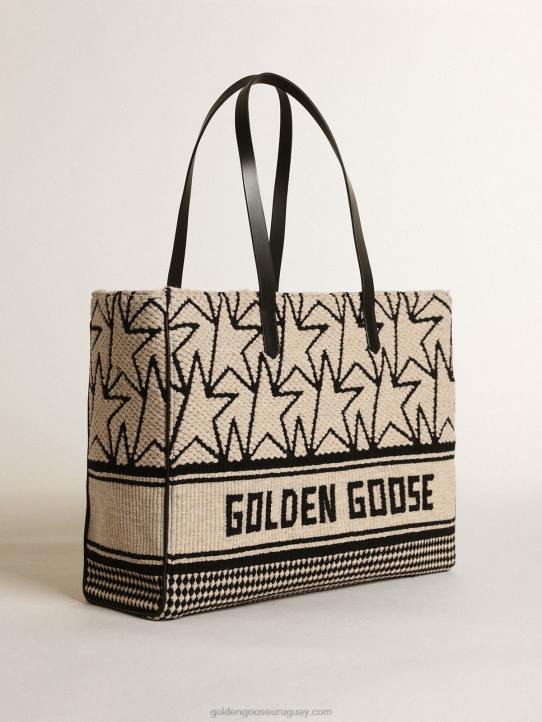 mujer bolso east-west california de lana jacquard blanco leche con monogramas negros en contrasteGolden Goose 02H6461