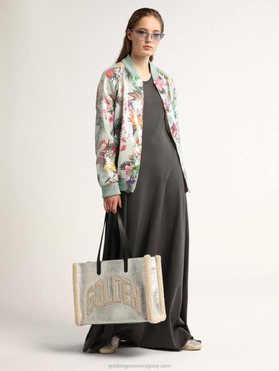mujer bolso east-west california en piel laminada plateada con inserciones de lana merinoGolden Goose 02H6489