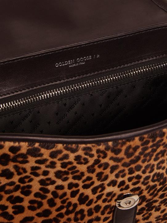 mujer bolso rodeo mediano de piel negra y piel de potro con estampado de leopardoGolden Goose 02H6476