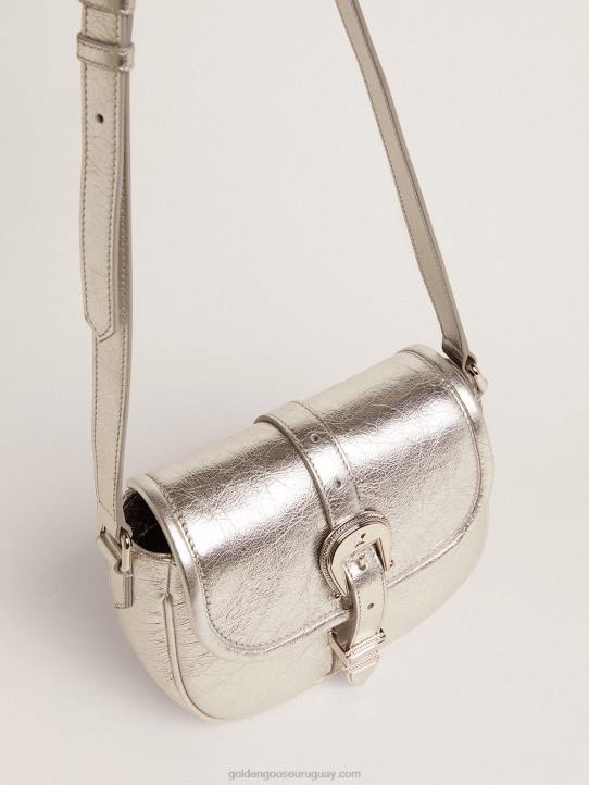 mujer bolso rodeo pequeño de piel laminada plateadaGolden Goose 02H6472
