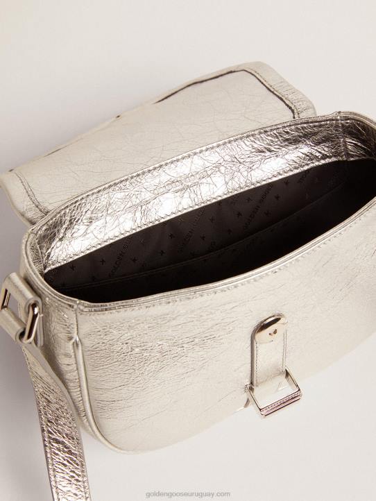 mujer bolso rodeo pequeño de piel laminada plateadaGolden Goose 02H6472
