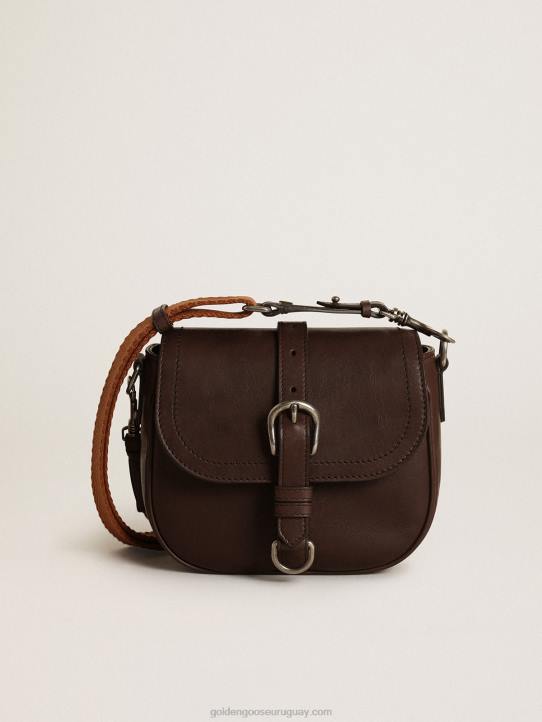 mujer bolso sally pequeño de piel marrón oscuro con hebilla y bandolera en contrasteGolden Goose 02H6443