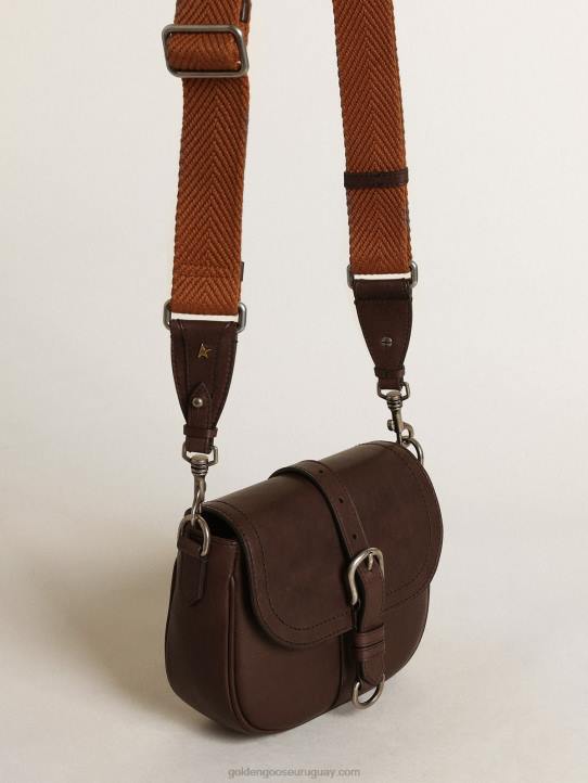 mujer bolso sally pequeño de piel marrón oscuro con hebilla y bandolera en contrasteGolden Goose 02H6443