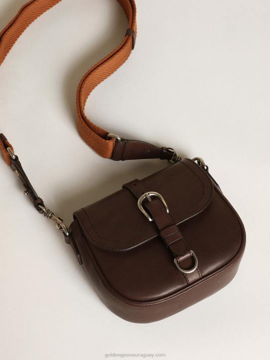 mujer bolso sally pequeño de piel marrón oscuro con hebilla y bandolera en contrasteGolden Goose 02H6443