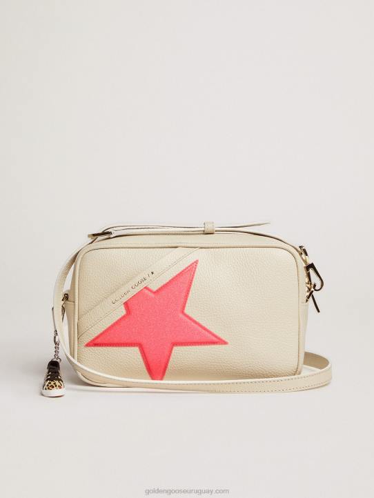 mujer Bolso estrella blanco roto de piel martillada estrella de ganso dorado fucsia con purpurina iridiscente 02H6494