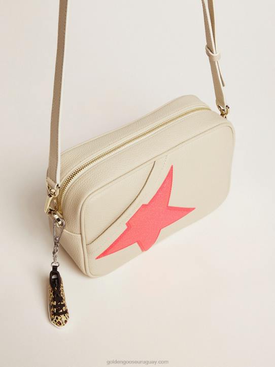 mujer Bolso estrella blanco roto de piel martillada estrella de ganso dorado fucsia con purpurina iridiscente 02H6494