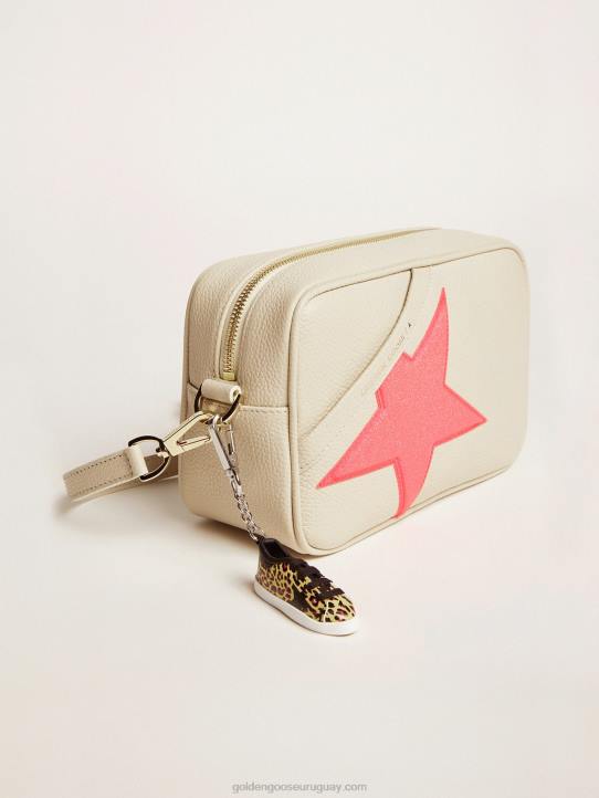 mujer Bolso estrella blanco roto de piel martillada estrella de ganso dorado fucsia con purpurina iridiscente 02H6494