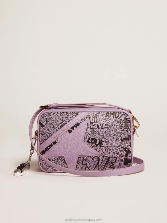 mujer Bolso estrella de piel martillada lila con estrella de piel tono sobre tono y estampado de grafitis negro all overGolden Goose 02H6464