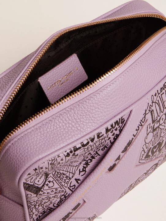mujer Bolso estrella de piel martillada lila con estrella de piel tono sobre tono y estampado de grafitis negro all overGolden Goose 02H6464