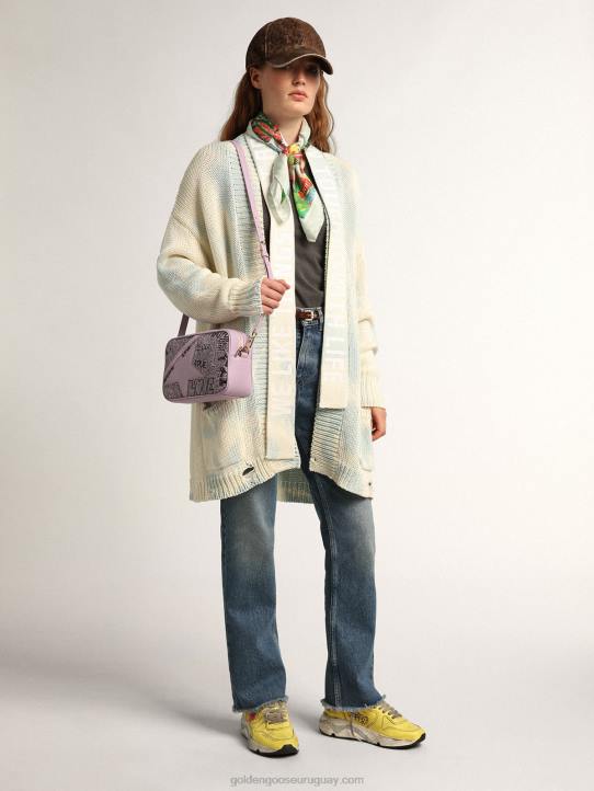 mujer Bolso estrella de piel martillada lila con estrella de piel tono sobre tono y estampado de grafitis negro all overGolden Goose 02H6464