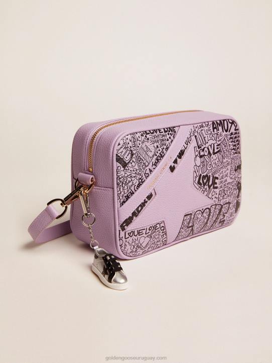 mujer Bolso estrella de piel martillada lila con estrella de piel tono sobre tono y estampado de grafitis negro all overGolden Goose 02H6464