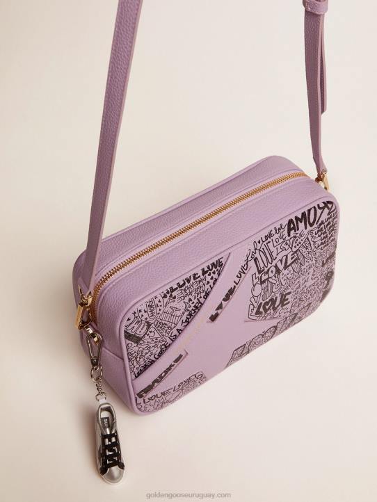 mujer Bolso estrella de piel martillada lila con estrella de piel tono sobre tono y estampado de grafitis negro all overGolden Goose 02H6464