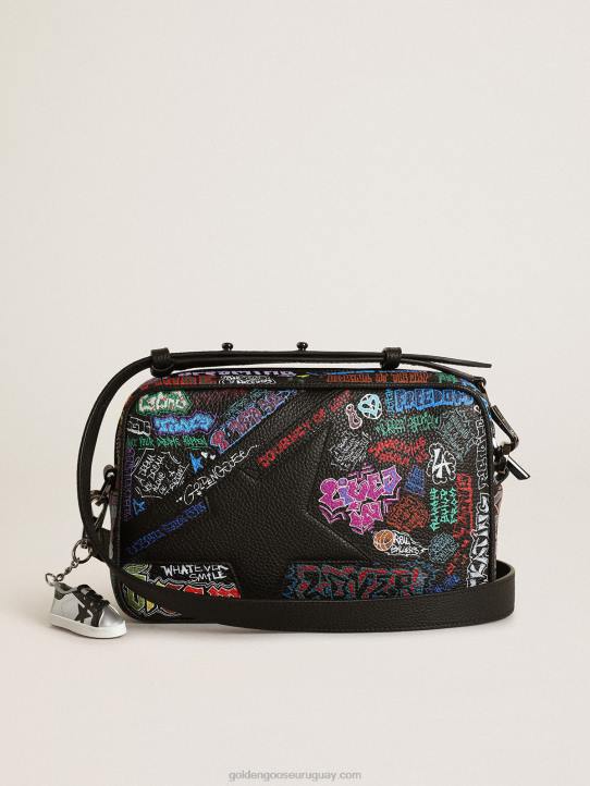 mujer Bolso estrella de piel martillada negra con estrella de piel negra y estampado all over multicolorGolden Goose 02H6448