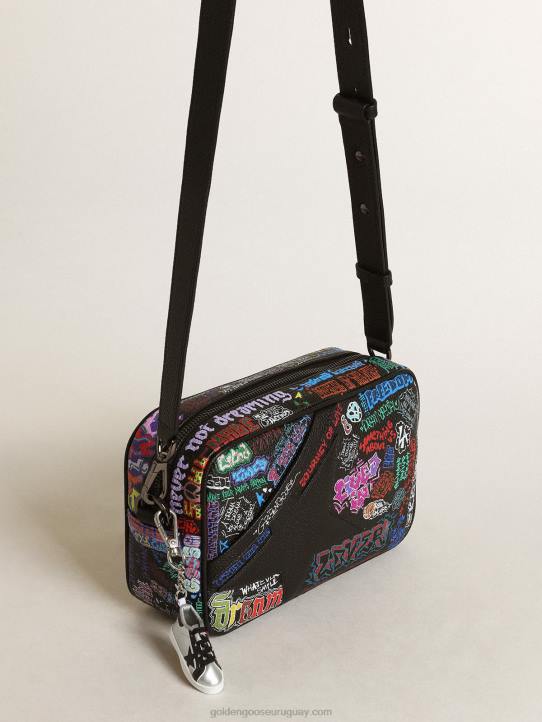 mujer Bolso estrella de piel martillada negra con estrella de piel negra y estampado all over multicolorGolden Goose 02H6448