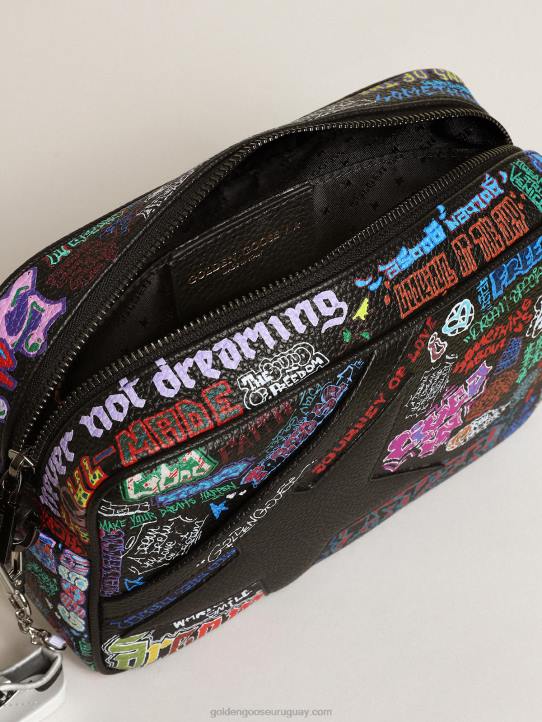 mujer Bolso estrella de piel martillada negra con estrella de piel negra y estampado all over multicolorGolden Goose 02H6448