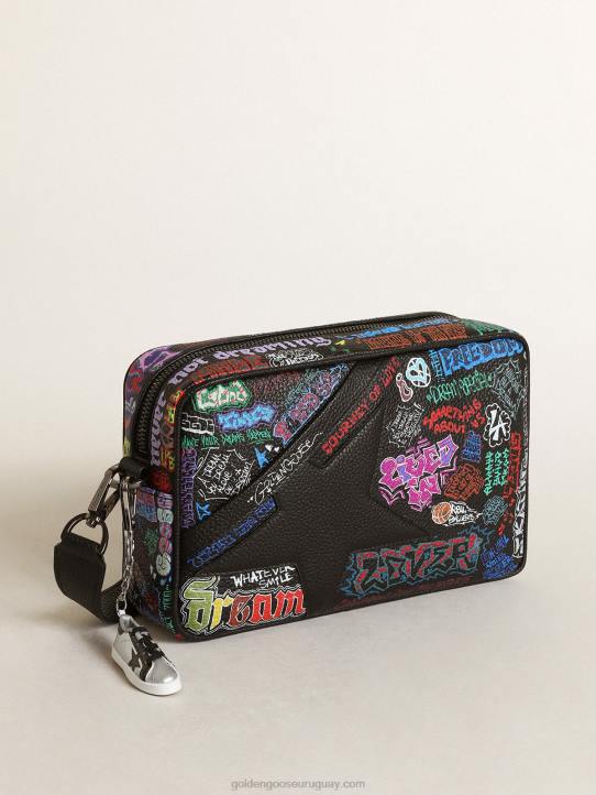 mujer Bolso estrella de piel martillada negra con estrella de piel negra y estampado all over multicolorGolden Goose 02H6448