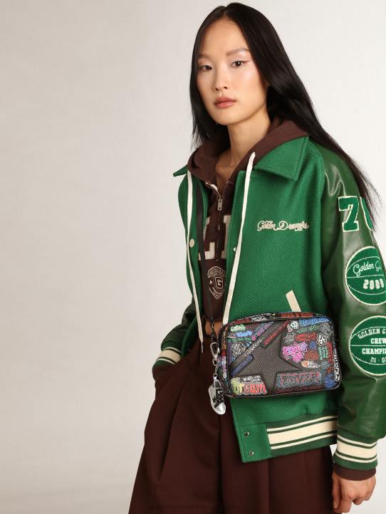 mujer Bolso estrella de piel martillada negra con estrella de piel negra y estampado all over multicolorGolden Goose 02H6448