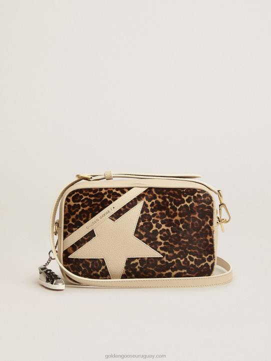 mujer bolso estrella blanco roto con aplicación de piel de potro con estampado de leopardoGolden Goose 02H6492