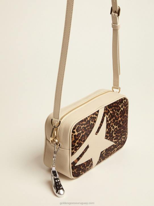 mujer bolso estrella blanco roto con aplicación de piel de potro con estampado de leopardoGolden Goose 02H6492