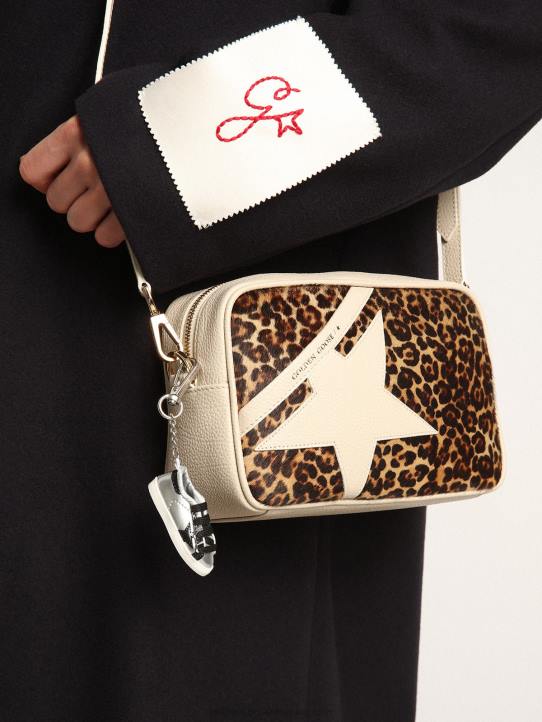 mujer bolso estrella blanco roto con aplicación de piel de potro con estampado de leopardoGolden Goose 02H6492