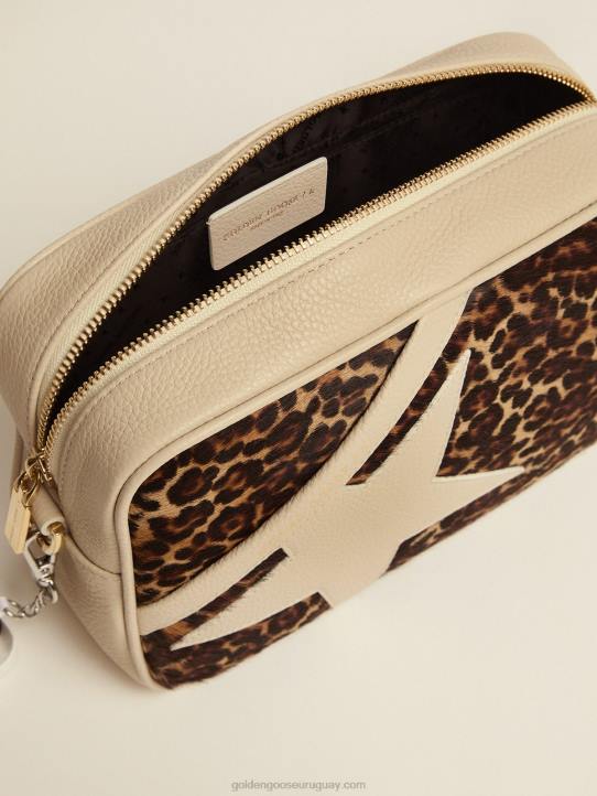 mujer bolso estrella blanco roto con aplicación de piel de potro con estampado de leopardoGolden Goose 02H6492