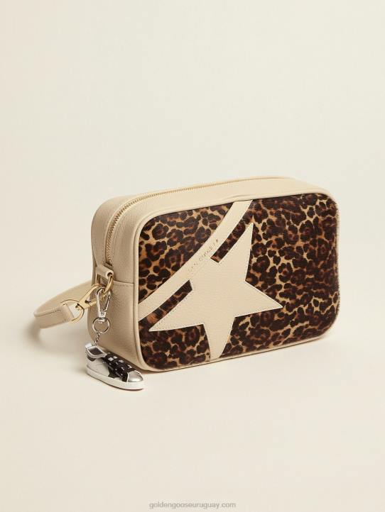 mujer bolso estrella blanco roto con aplicación de piel de potro con estampado de leopardoGolden Goose 02H6492