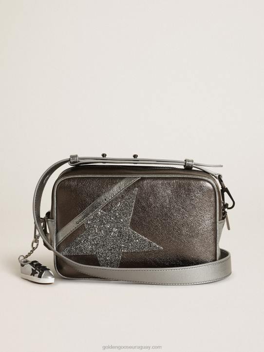mujer bolso estrella en piel laminada plata y gris antracita con estrella de cristal swarovskiGolden Goose 02H6487