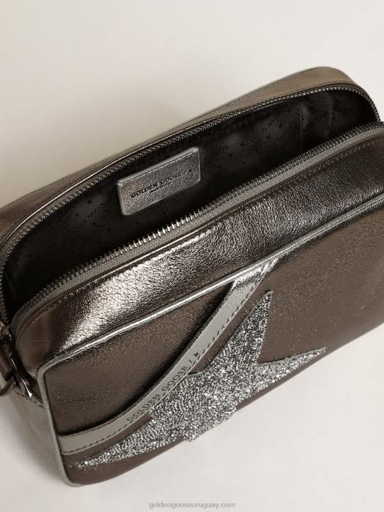 mujer bolso estrella en piel laminada plata y gris antracita con estrella de cristal swarovskiGolden Goose 02H6487