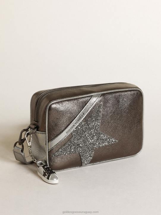 mujer bolso estrella en piel laminada plata y gris antracita con estrella de cristal swarovskiGolden Goose 02H6487